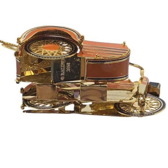 Baldwin 2008 Wind Up Motorcycle with Sidecar Ornament Gold Tone Enamel - Picture 5 of 8